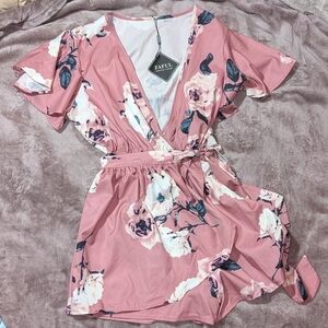ZAFUL Pink Floral Wrap Dress